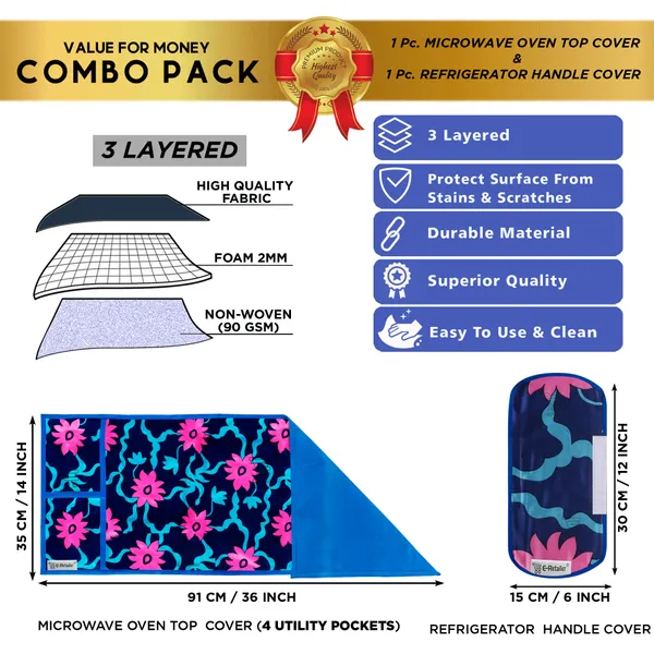 6_Pcs_Of_Cover_Appliances_Cover_Combo_Set_of_(1_Pc._Fridge_Top_Cover_+_1_Pc._Fridge_Handle_Cover_+_6_Pcs._Fridge_Mat_+_1_Pc._Wall_Hanging_Storage_Organizer)