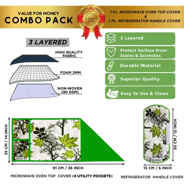 6_Pcs_Of_Cover_Appliances_Cover_Combo_Set_of_(1_Pc._Fridge_Top_Cover_+_2_Pcs._Fridge_Handle_Cover_+_1_Pc._Microwave_Oven_Cover_+_6_Pcs._Fridge_Mat_+_1_Pc._Wall_Hanging_Storage_Organizer)