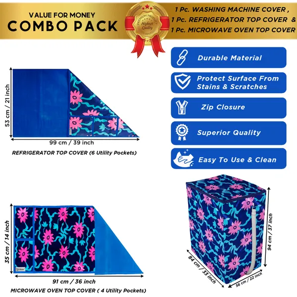 6_Pcs_Of_Cover_Appliances_Cover_Combo_Set_of_(1_Pc._Fridge_Top_Cover_+_2_Pcs._Fridge_Handle_Cover_+_1_Pc._Microwave_Oven_Cover_+_6_Pcs._Fridge_Mat_+_1_Pc._Wall_Hanging_Storage_Organizer)