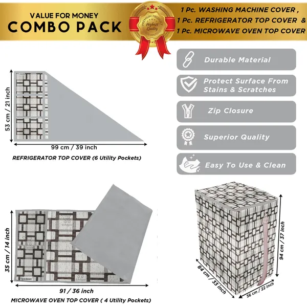 6_Pcs_Of_Cover_Appliances_Cover_Combo_Set_of_(1_Pc._Fridge_Top_Cover_+_2_Pcs._Fridge_Handle_Cover_+_1_Pc._Microwave_Oven_Cover_+_6_Pcs._Fridge_Mat_+_1_Pc._Wall_Hanging_Storage_Organizer)