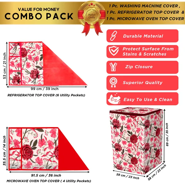 6_Pcs_Of_Cover_Appliance_Cover_Combo_Set_of_(1_Pc._Fridge_Top_Cover_+_1_Pc._Fridge_Handle_Cover_+_6_Pcs._Fridge_Mat)