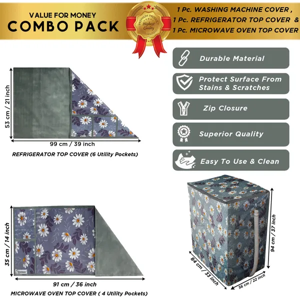 6_Pcs_Of_Cover_Appliances_Cover_Combo_Set_of_(1_Pc._Fridge_Top_Cover_+_1_Pc._Fridge_Handle_Cover_+_6_Pcs._Fridge_Mat_+_1_Pc._Wall_Hanging_Storage_Organizer)