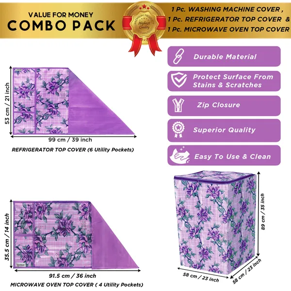 6_Pcs_Of_Cover_Appliances_Cover_Combo_Set_of_(1_Pc._Fridge_Top_Cover_+_1_Pc._Fridge_Handle_Cover_+_1_Pc._Microwave_Oven_Cover_+_6_Pcs._Fridge_Mat_+_1_Pc._Wall_Hanging_Storage_Organizer)