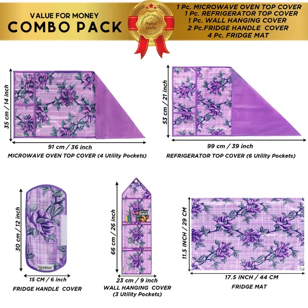 Appliances_Cover_Combo_Set_of_(1_Pc._Fridge_Top_Cover_+_2_Pcs._Fridge_Handle_Cover_+_1_Pc._Microwave_Oven_Cover_+_4_Pcs._Fridge_Mat_+_1_Pc._Wall_Hanging_Storage_Organizer)