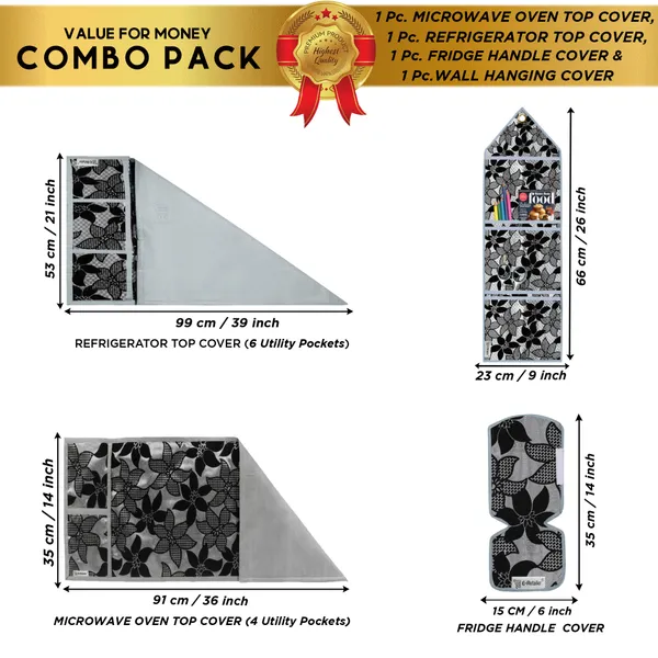 6_Pcs_Of_Cover_Appliances_Cover_Combo_Set_of_(1_Pc._Fridge_Top_Cover_+_1_Pc._Fridge_Handle_Cover_+_1_Pc._Microwave_Oven_Cover_+_6_Pcs._Fridge_Mat_+_1_Pc._Wall_Hanging_Storage_Organizer)