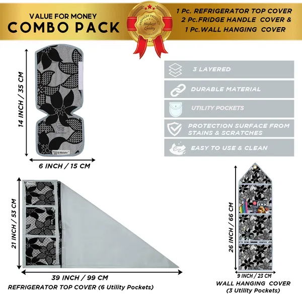 6_Pcs_Of_Cover_Appliances_Cover_Combo_Set_of_(1_Pc._Fridge_Top_Cover_+_2_Pcs._Fridge_Handle_Cover_+_1_Pc._Microwave_Oven_Cover_+_6_Pcs._Fridge_Mat_+_1_Pc._Wall_Hanging_Storage_Organizer)