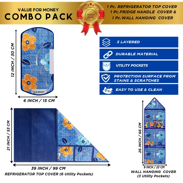 6_Pcs_Of_Cover_Appliances_Cover_Combo_Set_of_(1_Pc._Fridge_Top_Cover_+_1_Pc._Fridge_Handle_Cover_+_6_Pcs._Fridge_Mat_+_1_Pc._Wall_Hanging_Storage_Organizer)