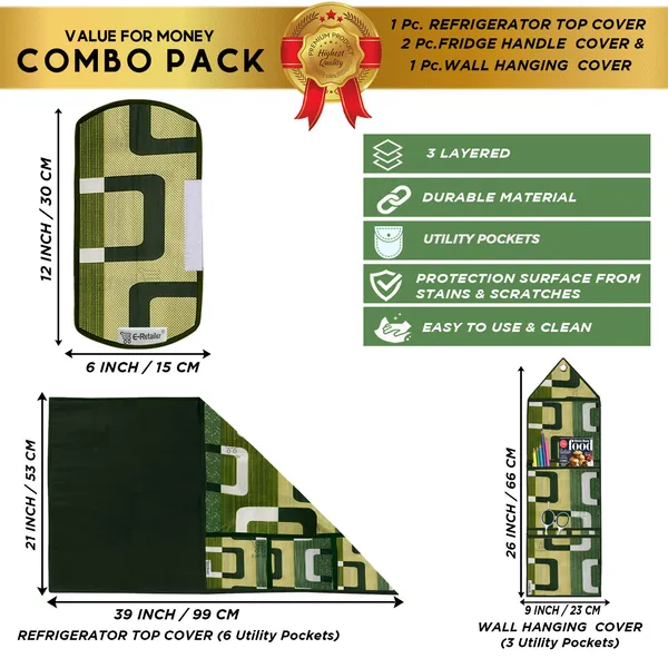 6_Pcs_Of_Cover_Appliances_Cover_Combo_Set_of_(1_Pc._Fridge_Top_Cover_+_1_Pc._Fridge_Handle_Cover_+_1_Pc._Microwave_Oven_Cover_+_6_Pcs._Fridge_Mat_+_1_Pc._Wall_Hanging_Storage_Organizer)