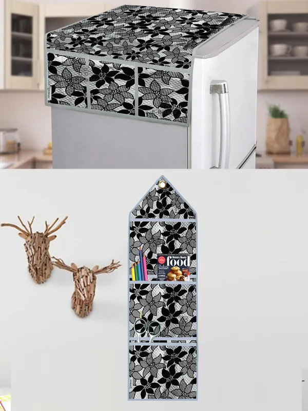 6_Pcs_Of_Cover_Appliances_Cover_Combo_Set_of_(1_Pc._Fridge_Top_Cover_+_1_Pc._Fridge_Handle_Cover_+_6_Pcs._Fridge_Mat_+_1_Pc._Wall_Hanging_Storage_Organizer)