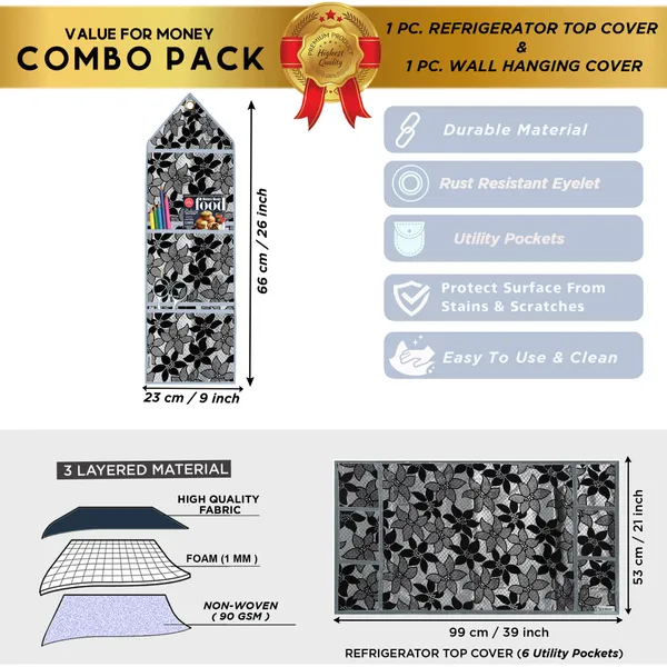 6_Pcs_Of_Cover_Appliances_Cover_Combo_Set_of_(1_Pc._Fridge_Top_Cover_+_1_Pc._Fridge_Handle_Cover_+_6_Pcs._Fridge_Mat_+_1_Pc._Wall_Hanging_Storage_Organizer)