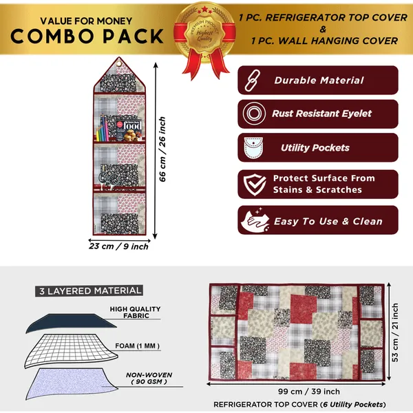 Appliances_Cover_Combo_Set_of_(1_Pc._Fridge_Top_Cover_+_1_Pc._Wall_Hanging_Storage_Organizer)