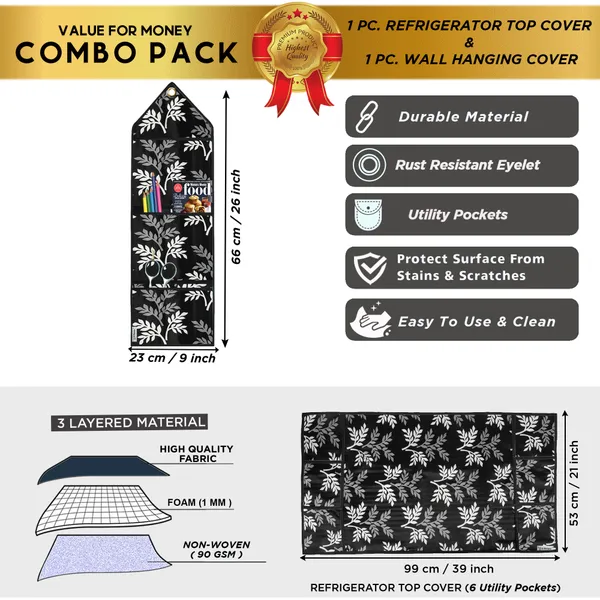 Appliances_Cover_Combo_Set_of_(1_Pc._Fridge_Top_Cover_+_1_Pc._Wall_Hanging_Storage_Organizer)