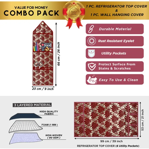 Appliances_Cover_Combo_Set_of_(1_Pc._Fridge_Top_Cover_+_1_Pc._Wall_Hanging_Storage_Organizer)
