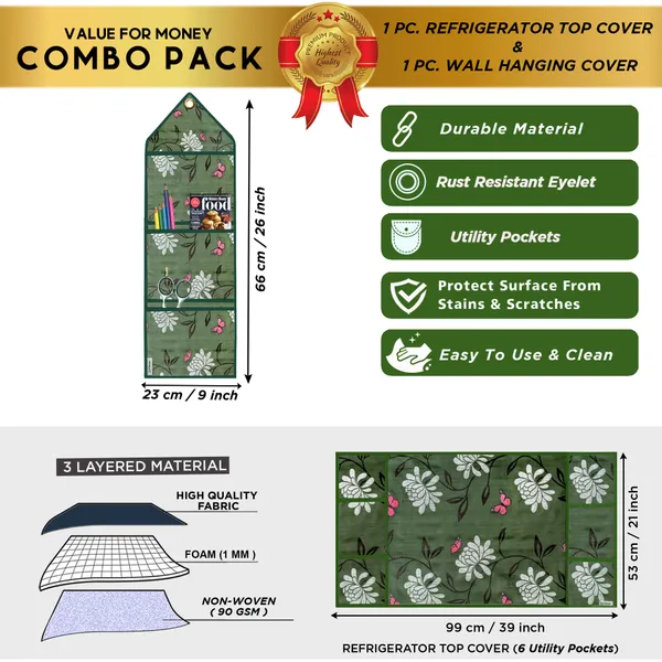 6_Pcs_Of_Cover_Appliance_Cover_Combo_Set_of_(1_Pc._Fridge_Top_Cover_+_2_Pcs._Fridge_Handle_Cover_+_6_Pcs._Fridge_Mat)