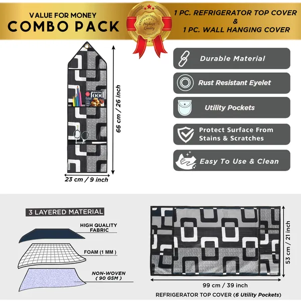 Appliances_Cover_Combo_Set_of_(1_Pc._Fridge_Top_Cover_+_1_Pc._Wall_Hanging_Storage_Organizer)