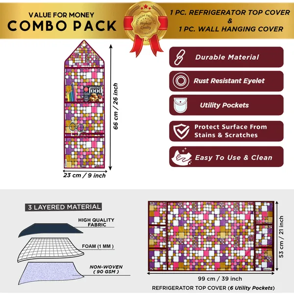 Appliances_Cover_Combo_Set_of_(1_Pc._Fridge_Top_Cover_+_1_Pc._Wall_Hanging_Storage_Organizer)