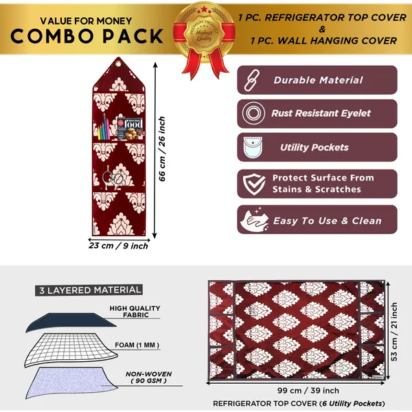 Appliances_Cover_Combo_Set_of_(1_Pc._Fridge_Top_Cover_+_1_Pc._Wall_Hanging_Storage_Organizer)