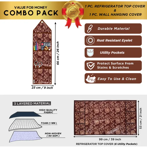 Appliances_Cover_Combo_Set_of_(1_Pc._Fridge_Top_Cover_+_1_Pc._Wall_Hanging_Storage_Organizer)