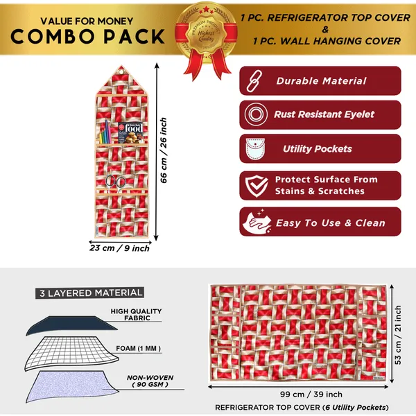 Appliances_Cover_Combo_Set_of_(1_Pc._Fridge_Top_Cover_+_1_Pc._Wall_Hanging_Storage_Organizer)