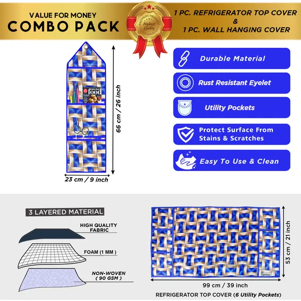 Appliances_Cover_Combo_Set_of_(1_Pc._Fridge_Top_Cover_+_1_Pc._Wall_Hanging_Storage_Organizer)