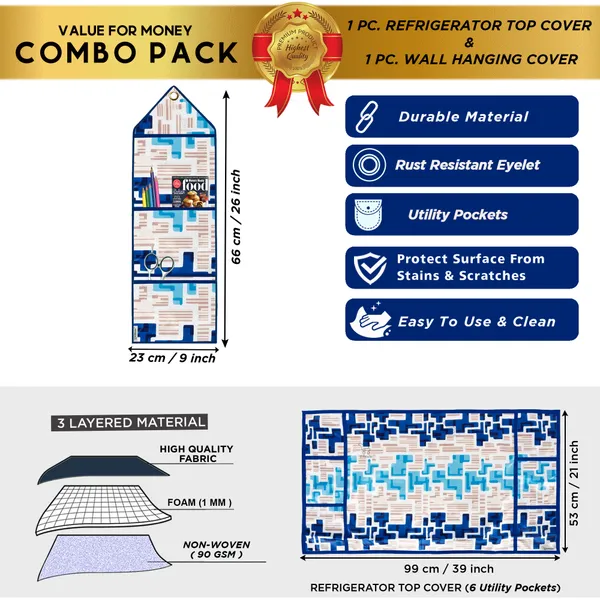 6_Pcs_Of_Cover_Appliance_Cover_Combo_Set_of_(1_Pc._Fridge_Top_Cover_+_2_Pcs._Fridge_Handle_Cover_+_6_Pcs._Fridge_Mat)