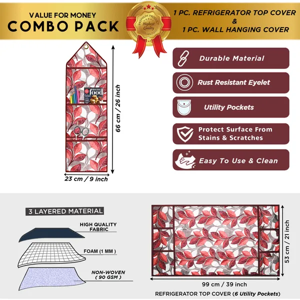 6_Pcs_Of_Cover_Appliances_Cover_Combo_Set_of_(1_Pc._Fridge_Top_Cover_+_2_Pcs._Fridge_Handle_Cover_+_6_Pcs._Fridge_Mat_+_1_Pc._Wall_Hanging_Storage_Organizer)