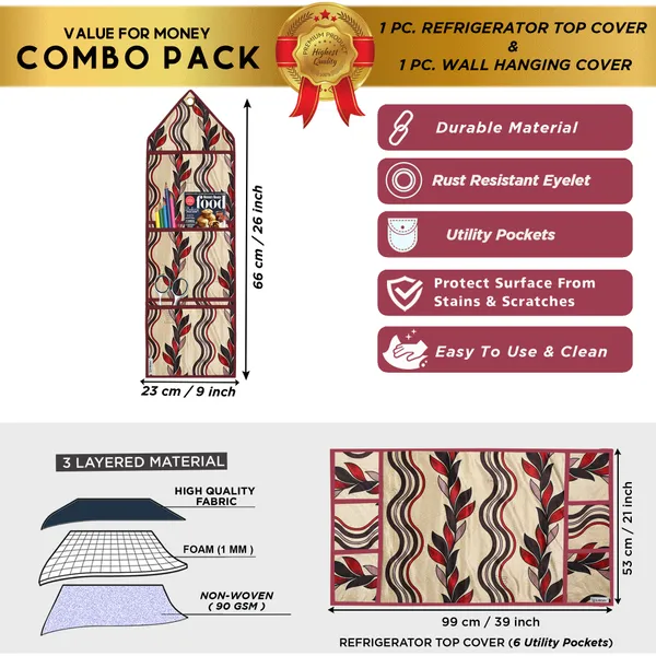 Appliances_Cover_Combo_Set_of_(1_Pc._Fridge_Top_Cover_+_1_Pc._Wall_Hanging_Storage_Organizer)