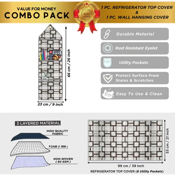 Appliances_Cover_Combo_Set_of_(1_Pc._Fridge_Top_Cover_+_1_Pc._Wall_Hanging_Storage_Organizer)