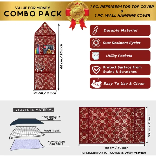 Appliances_Cover_Combo_Set_of_(1_Pc._Fridge_Top_Cover_+_1_Pc._Wall_Hanging_Storage_Organizer)
