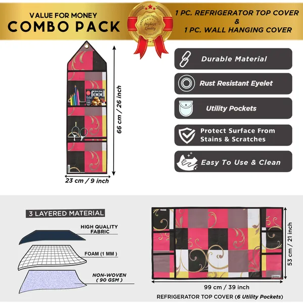 Appliances_Cover_Combo_Set_of_(1_Pc._Fridge_Top_Cover_+_1_Pc._Wall_Hanging_Storage_Organizer)