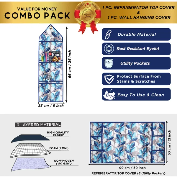 6_Pcs_Of_Cover_Appliances_Cover_Combo_Set_of_(1_Pc._Fridge_Top_Cover_+_1_Pc._Fridge_Handle_Cover_+_6_Pcs._Fridge_Mat_+_1_Pc._Wall_Hanging_Storage_Organizer)