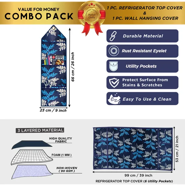Appliances_Cover_Combo_Set_of_(1_Pc._Fridge_Top_Cover_+_1_Pc._Wall_Hanging_Storage_Organizer)