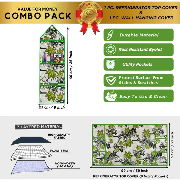 Appliances_Cover_Combo_Set_of_(1_Pc._Fridge_Top_Cover_+_1_Pc._Wall_Hanging_Storage_Organizer)