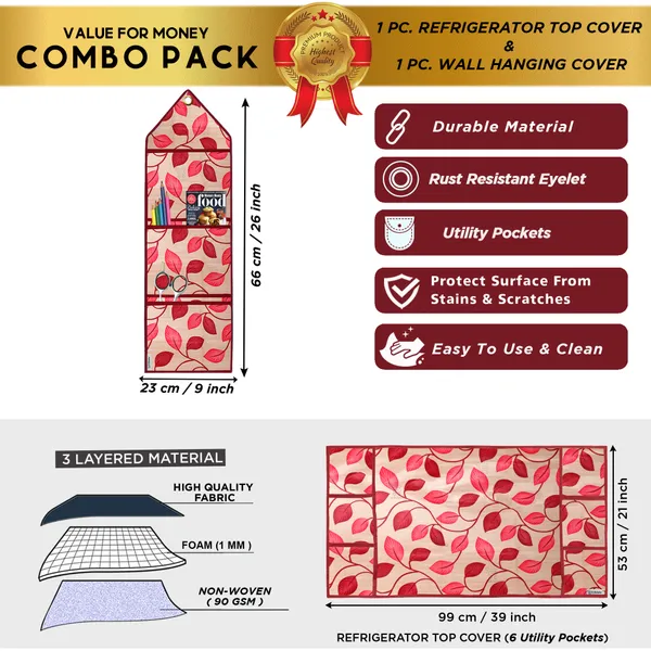 6_Pcs_Of_Cover_Appliances_Cover_Combo_Set_of_(1_Pc._Fridge_Top_Cover_+_2_Pcs._Fridge_Handle_Cover_+_6_Pcs._Fridge_Mat_+_1_Pc._Wall_Hanging_Storage_Organizer)