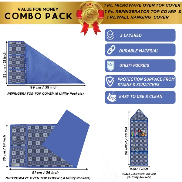6_Pcs_Of_Cover_Appliances_Cover_Combo_Set_of_(1_Pc._Fridge_Top_Cover_+_1_Pc._Fridge_Handle_Cover_+_6_Pcs._Fridge_Mat_+_1_Pc._Wall_Hanging_Storage_Organizer)