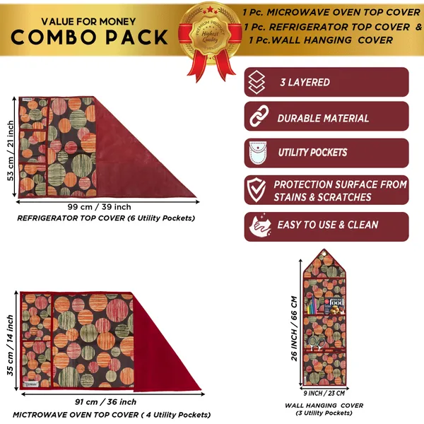 6_Pcs_Of_Cover_Appliances_Cover_Combo_Set_of_(1_Pc._Fridge_Top_Cover_+_2_Pcs._Fridge_Handle_Cover_+_6_Pcs._Fridge_Mat_+_1_Pc._Wall_Hanging_Storage_Organizer)