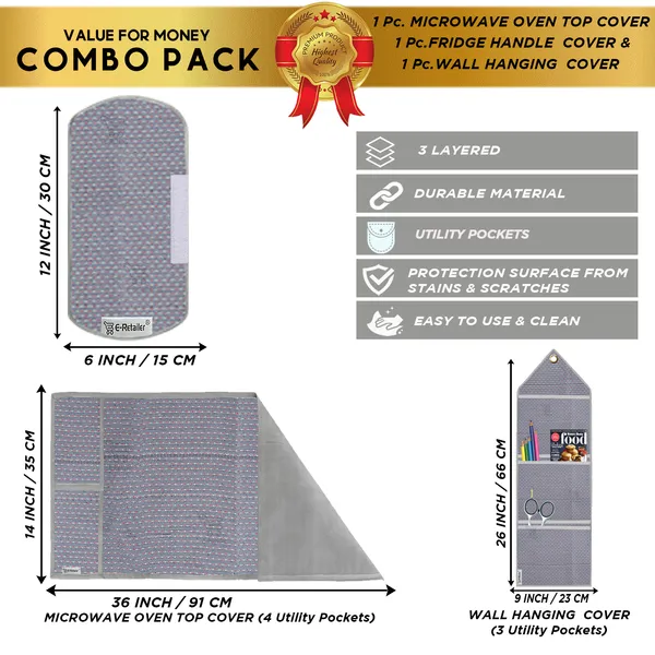 6_Pcs_Of_Cover_Appliances_Cover_Combo_Set_of_(1_Pc._Fridge_Top_Cover_+_1_Pc._Fridge_Handle_Cover_+_6_Pcs._Fridge_Mat_+_1_Pc._Wall_Hanging_Storage_Organizer)