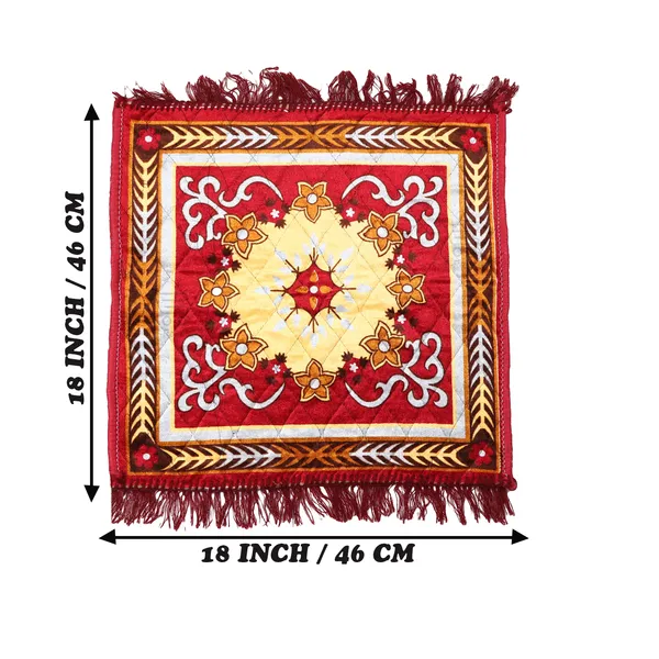 Quilted_Velvet_Prayer_Mat/Pooja_Aasan_Mat/Floor_Mat_(Color-Leaf_Red,_Size-18X18_Inches)