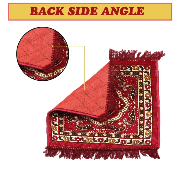 Quilted_Velvet_Prayer_Mat/Pooja_Aasan_Mat/Floor_Mat_(Color-Floral_Red,_Size-18X18_Inches)