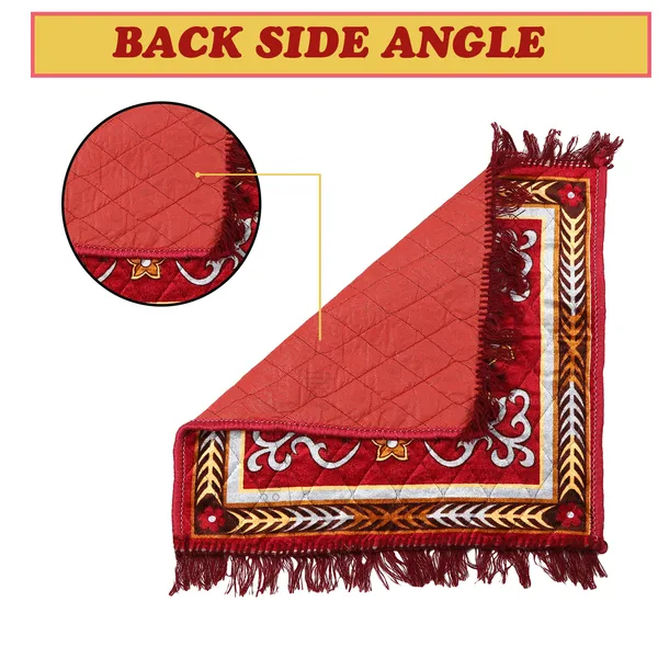 Quilted_Velvet_Prayer_Mat/Pooja_Aasan_Mat/Floor_Mat_(Color-Leaf_Red,_Size-18X18_Inches)
