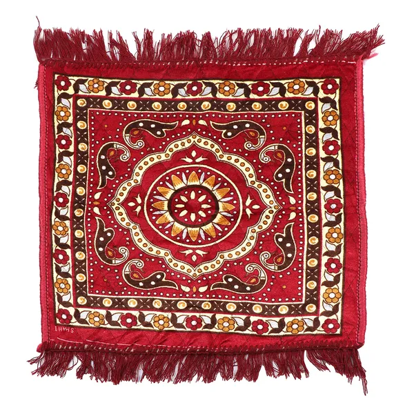 Quilted_Velvet_Prayer_Mat/Pooja_Aasan_Mat/Floor_Mat_(Color-Floral_Red,_Size-18X18_Inches)