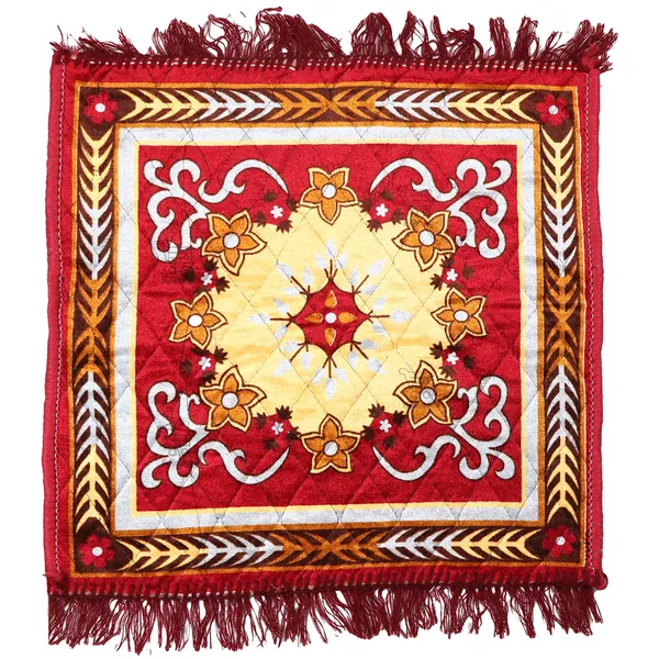 Quilted_Velvet_Prayer_Mat/Pooja_Aasan_Mat/Floor_Mat_(Color-Leaf_Red,_Size-18X18_Inches)