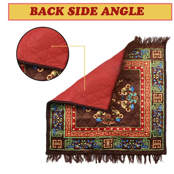 Quilted_Velvet_Prayer_Mat/Pooja_Aasan_Mat/Floor_Mat_(Color-Leaf_Brown,_Size-18X18_Inches)