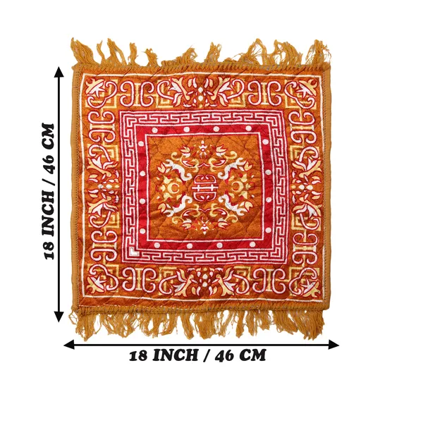 Quilted_Velvet_Prayer_Mat/Pooja_Aasan_Mat/Floor_Mat_(Color-Leaf_Red,_Size-18X18_Inches)