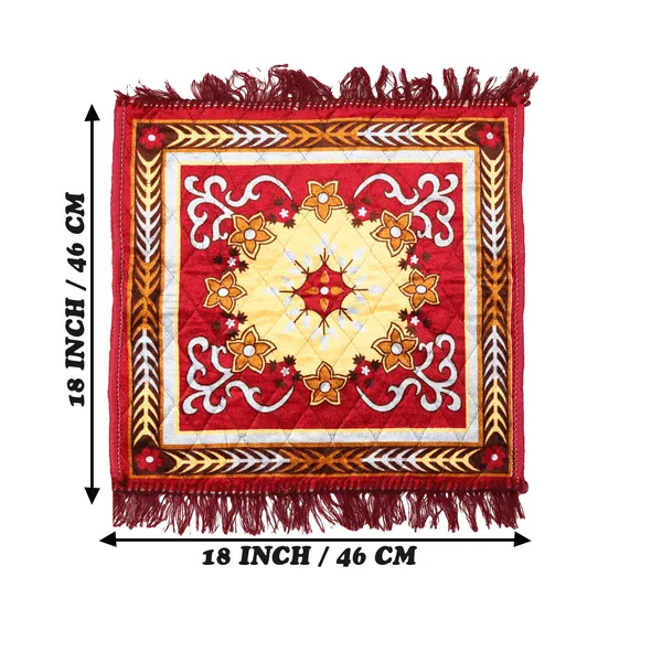 Set_of_2_Pcs._Quilted_Velvet_Prayer_Mat/Pooja_Aasan_Mat/Floor_Mat__(Color-Leaf_Red,_Size-18X18_Inches)