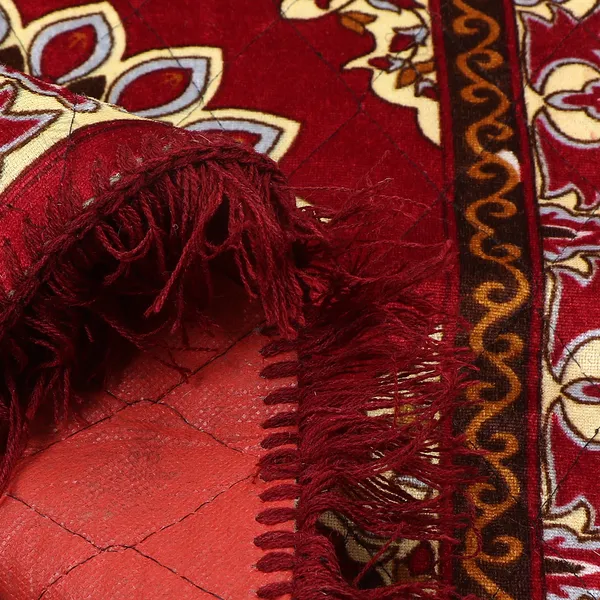 Set_of_2_Pcs._Quilted_Velvet_Prayer_Mat/Pooja_Aasan_Mat/Floor_Mat__(Color-Floral_Red,_Size-18X18_Inches)