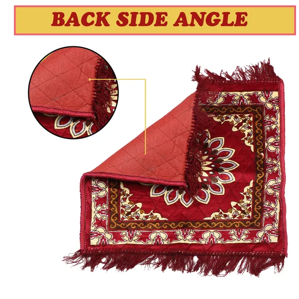 Set_of_2_Pcs._Quilted_Velvet_Prayer_Mat/Pooja_Aasan_Mat/Floor_Mat__(Color-Floral_Red,_Size-18X18_Inches)