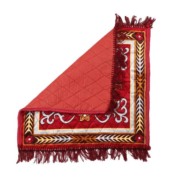 Quilted_Velvet_Prayer_Mat/Pooja_Aasan_Mat/Floor_Mat_(Color-Leaf_Red,_Size-24x24_Inches)