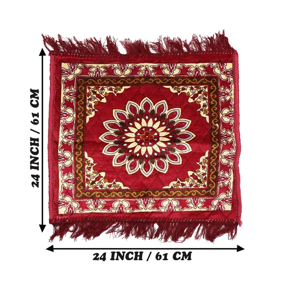 Quilted_Velvet_Prayer_Mat/Pooja_Aasan_Mat/Floor_Mat_(Color-Floral_Red,_Size-24x24_Inches)