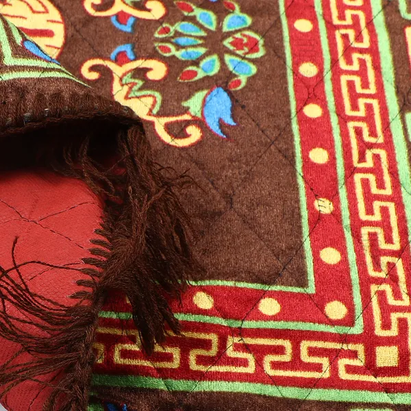 Quilted_Velvet_Prayer_Mat/Pooja_Aasan_Mat/Floor_Mat_(Color-Leaf_Brown,_Size-24x24_Inches)